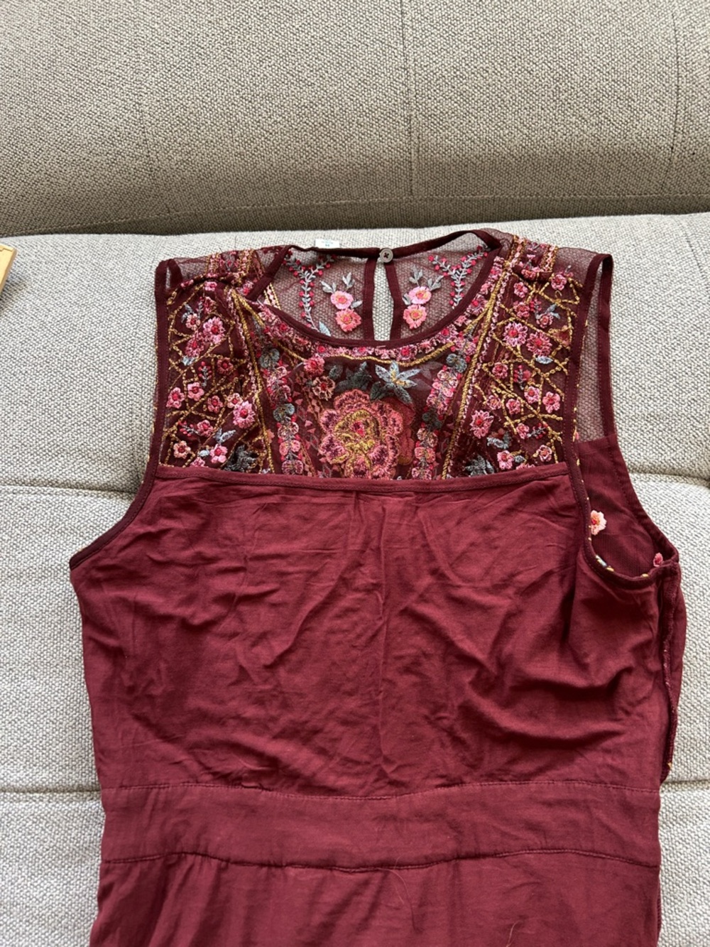 Sundance Burgundy Sleeveless Embroidered Floral Maxi Dress - Picture 9 of 10